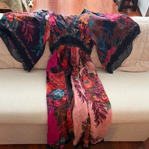 Floral Multicolor Kimono Dress Farm Rio silk